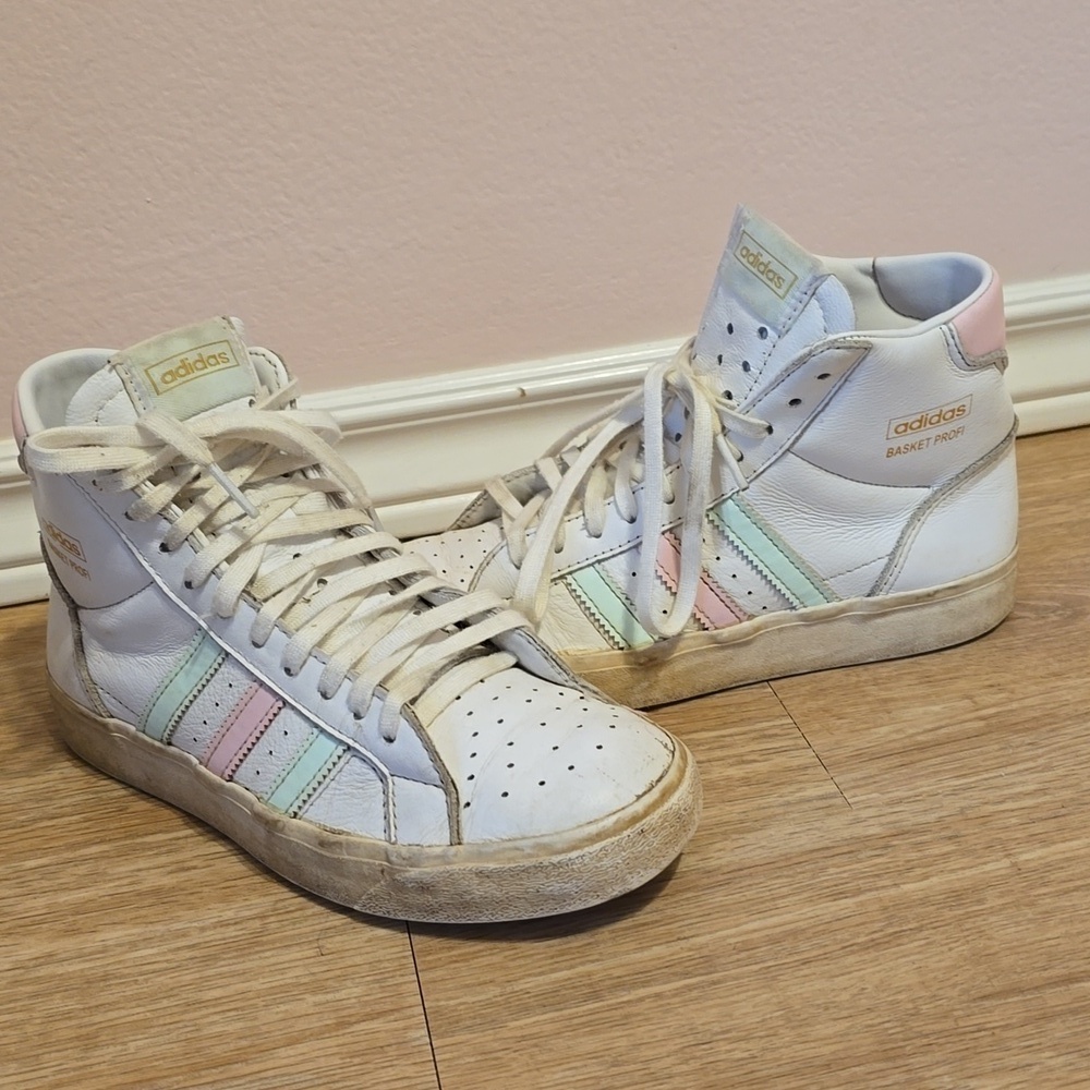 🌈Adidas Basket Profi Sneakers Shoes White Green Pink Size 6: FW4515